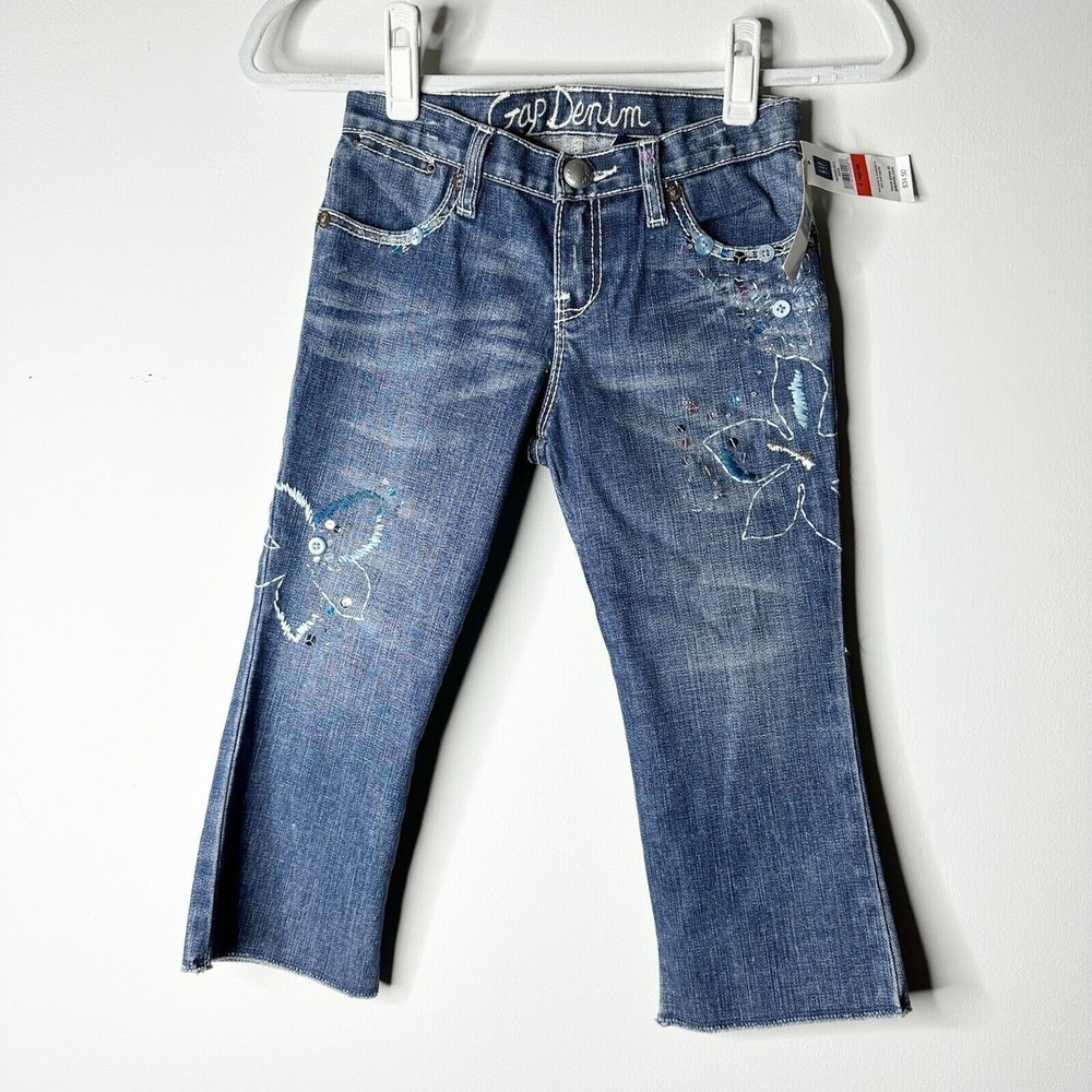 Gap Kids Jeans Girls 8R Pant Blue Floral Sequin Fairy Embroidery Medium Wash NWT